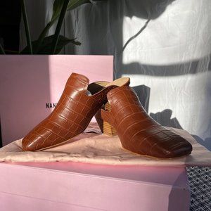 Nanushka Payam Square Toe Western Heel Mule - Burgundy
